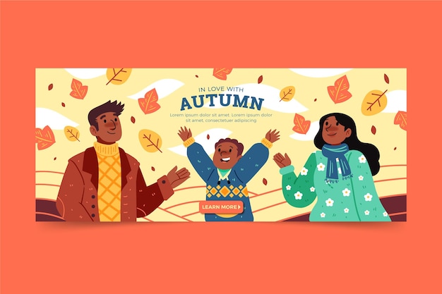 Vector gratuito banner de otoño horizontal plano dibujado a mano