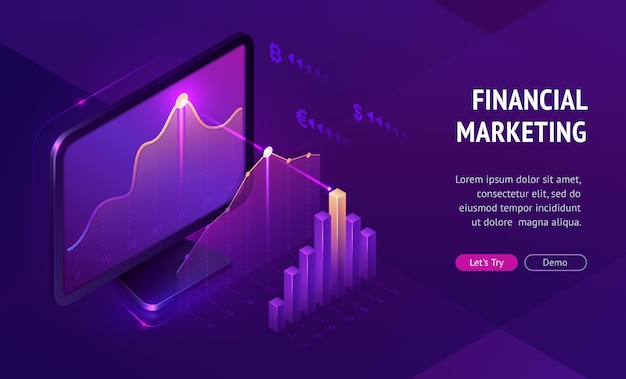 Vector gratuito banner de página de aterrizaje isométrica de marketing financiero