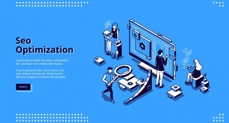 Vector gratuito banner de página de destino isométrica de optimización seo