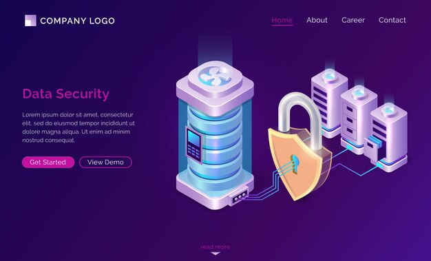 Banner de página de destino isométrica de seguridad de datos cibernéticos