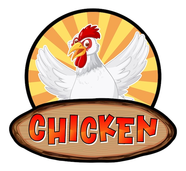 Banner de palabra de pollo con un personaje de dibujos animados de pollo