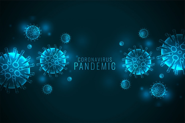 Vector gratuito banner de pandemia de coronavirus covid-19 con células virales