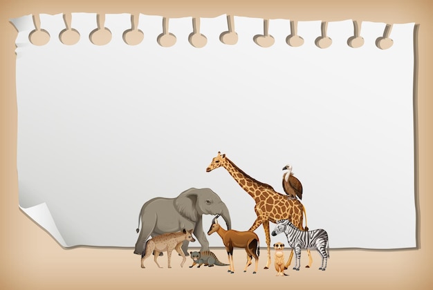 Banner de papel vacío con animal salvaje africano