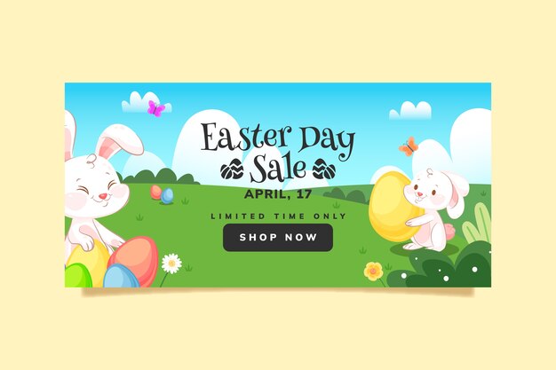 Banner de pascua plano dibujado a mano