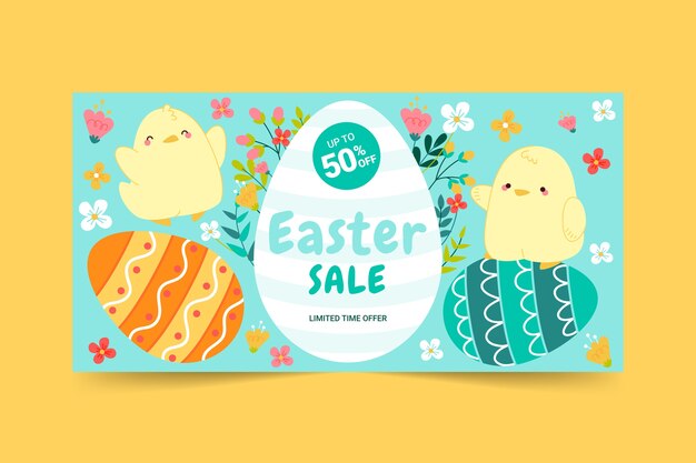Banner de pascua plano dibujado a mano