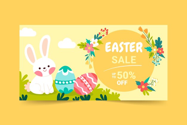 Banner de pascua plano dibujado a mano