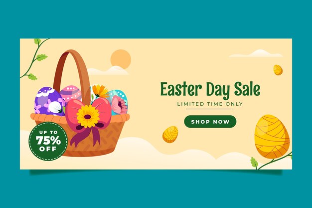 Banner de pascua plano dibujado a mano