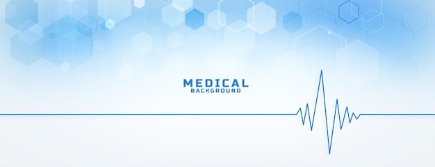 Vector gratuito banner de patrón hexagonal de atención médica digital con gráfico de línea de cardio