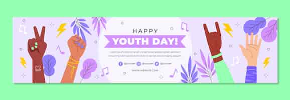 Vector gratuito banner plano de contracción del día internacional de la juventud