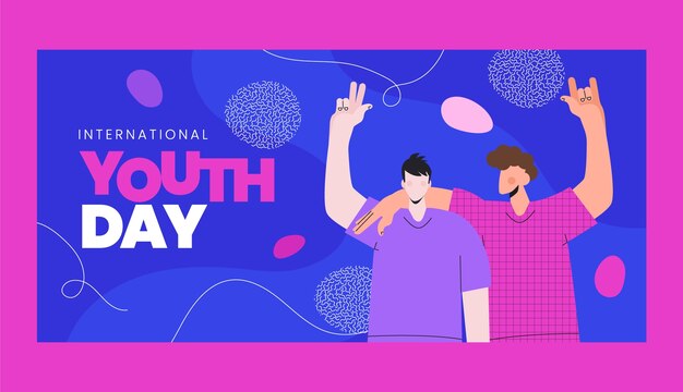 Banner plano dibujado a mano del día internacional de la juventud