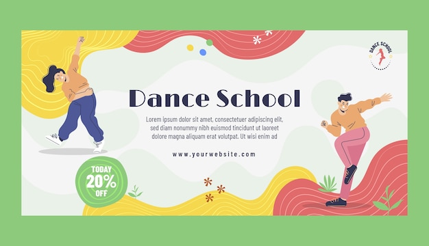 Banner plano dibujado a mano de la escuela de baile