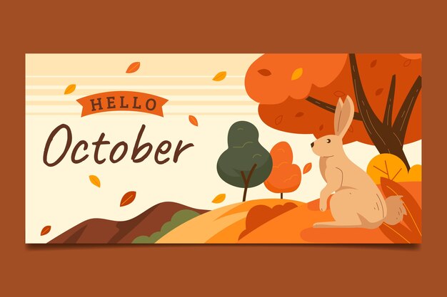 Banner plano de hola octubre para la celebración de otoño