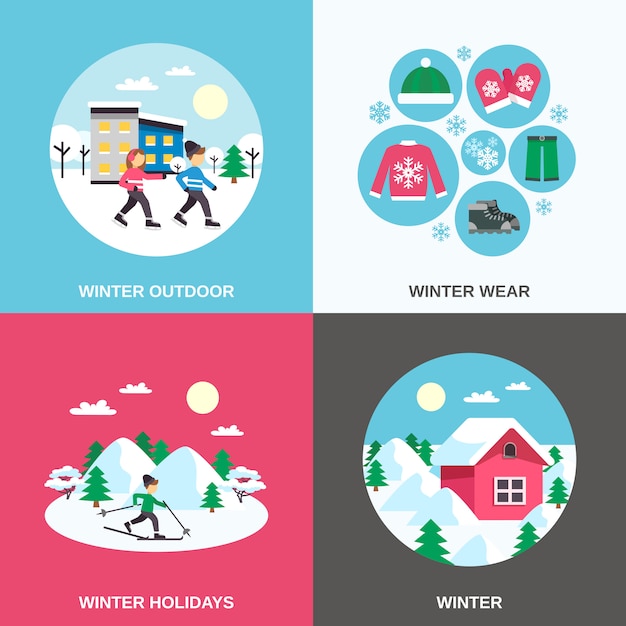 Vector gratuito banner plano de iconos de invierno