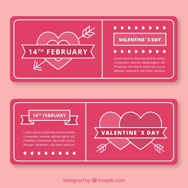 Vector gratuito banner plano de san valentín con monolíneas