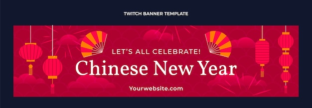 Vector gratuito banner plano de twitch de año nuevo chino