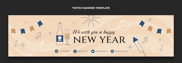 Vector gratuito banner plano de twitch de año nuevo