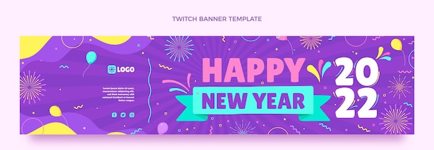 Vector gratuito banner plano de twitch de año nuevo