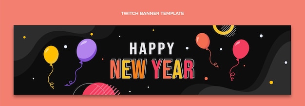 Vector gratuito banner plano de twitch de año nuevo