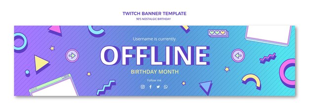 Banner plano de twitch de cumpleaños nostálgico de los 90