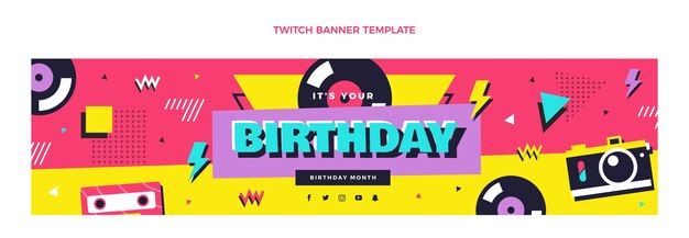 Banner plano de twitch de cumpleaños nostálgico de los 90