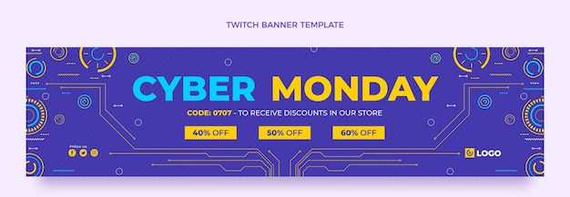 Vector gratuito banner plano de twitch cyber monday