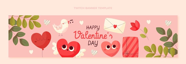 Vector gratuito banner plano de twitch del día de san valentín