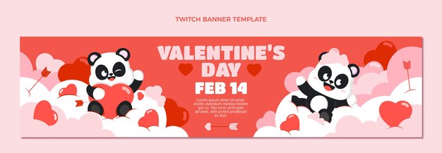 Vector gratuito banner plano de twitch del día de san valentín