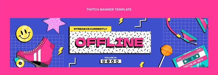 Vector gratuito banner plano de twitch del festival de música nostálgico de los 90
