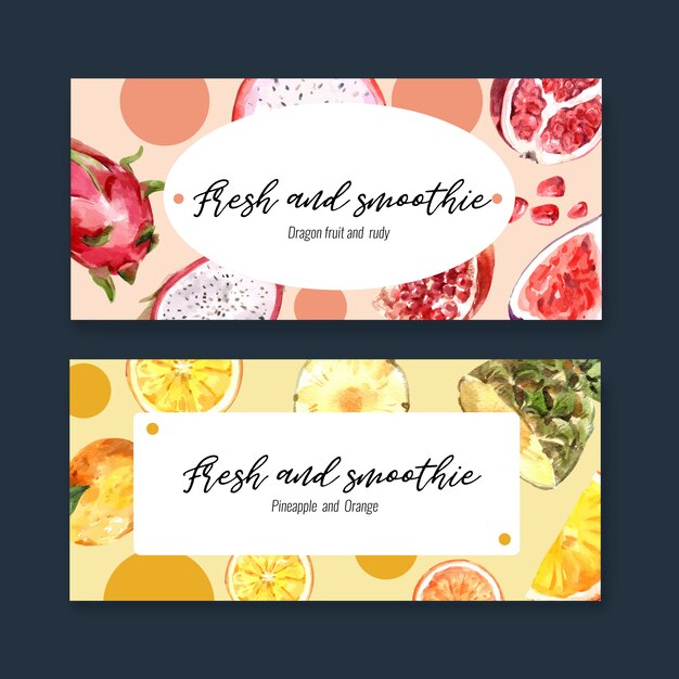 Vector gratuito banner con plantilla de ilustración de frutas, dragonfruit y limón