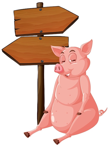 Banner de poste indicador de madera aislado con cerdo