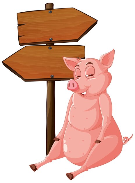 Banner de poste indicador de madera aislado con cerdo
