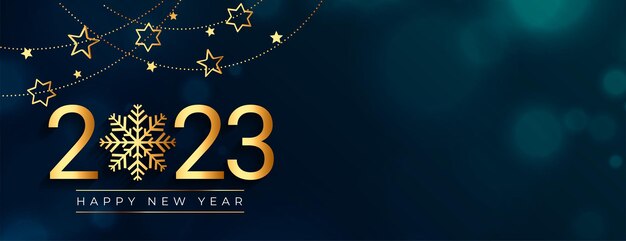 Banner premium de temporada de invierno de año nuevo 2023 con copo de nieve