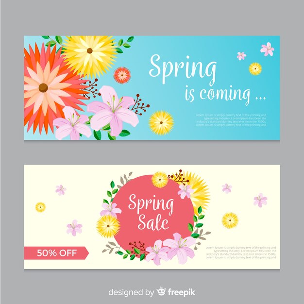 Banner de primavera en diseño plano