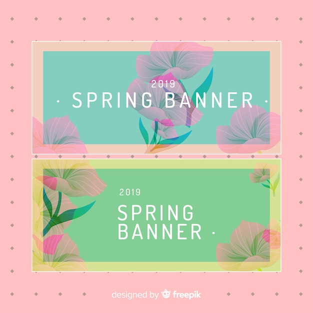 Banner de primavera en diseño plano