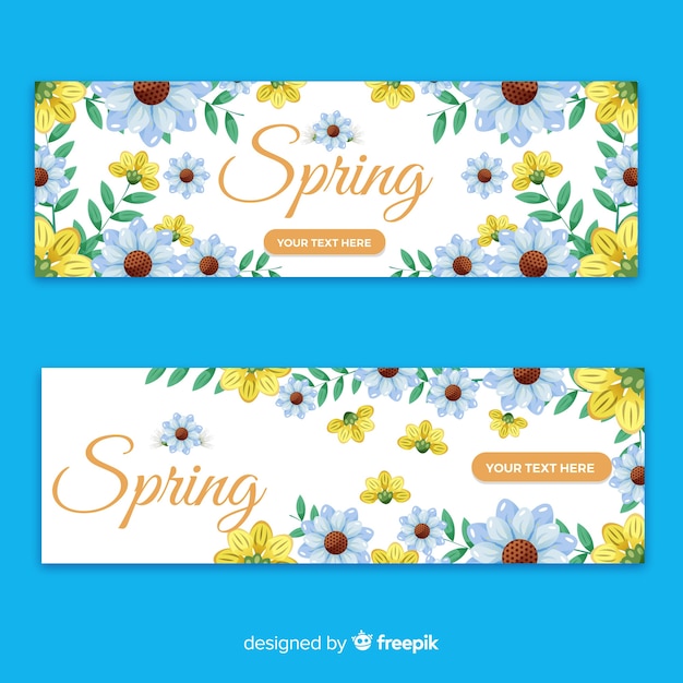 Banner primavera floral dibujado a mano