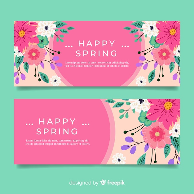 Vector gratuito banner primavera flores y hojas