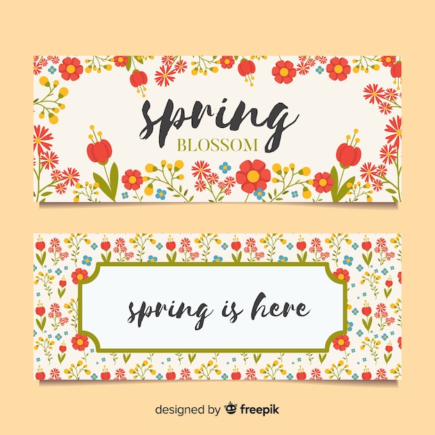 Vector gratuito banner primavera flores planas pequeñas