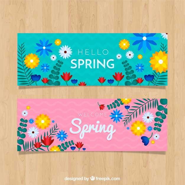 Banner primavera flores planas