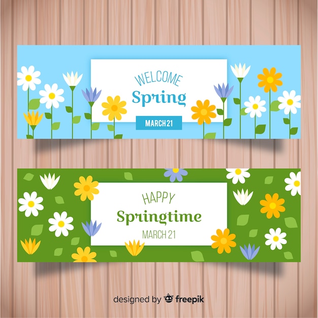 Banner primavera flores planas