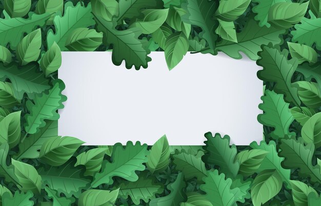 Banner de primavera verano con marco de follaje verde