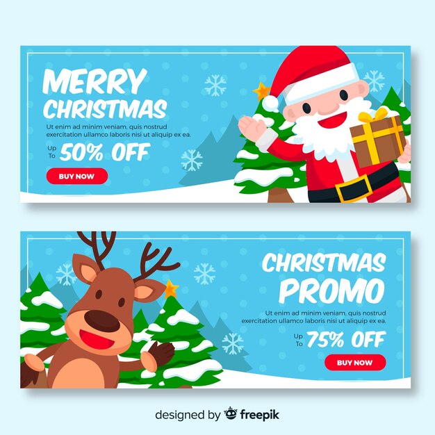 Banner promocional de Navidad en diseño plano