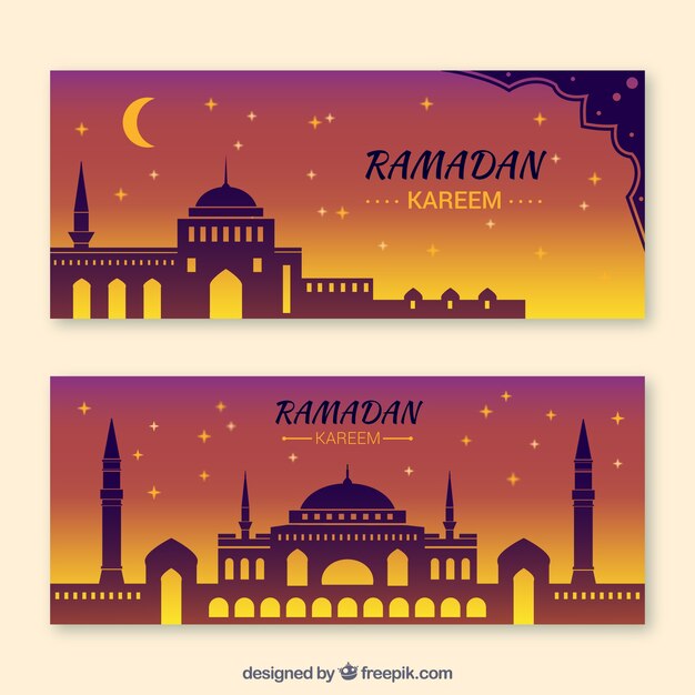 Banner de ramadan con diseño nocturno