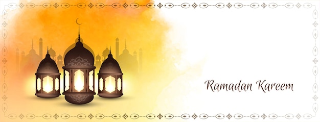 Vector gratuito banner de ramadán kareem con linternas