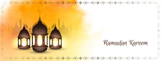 Banner de Ramadán Kareem con linternas