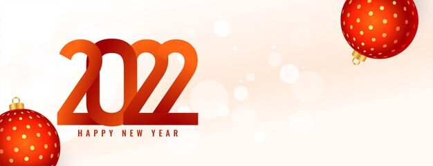 Banner realista de feliz año nuevo 2022 con decoración de bolas navideñas