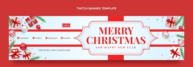 Vector gratuito banner realista de twitch navideño