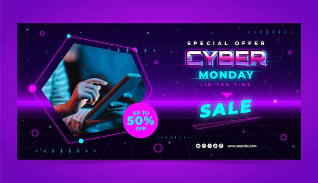 Vector gratuito banner realista de venta de cyber monday