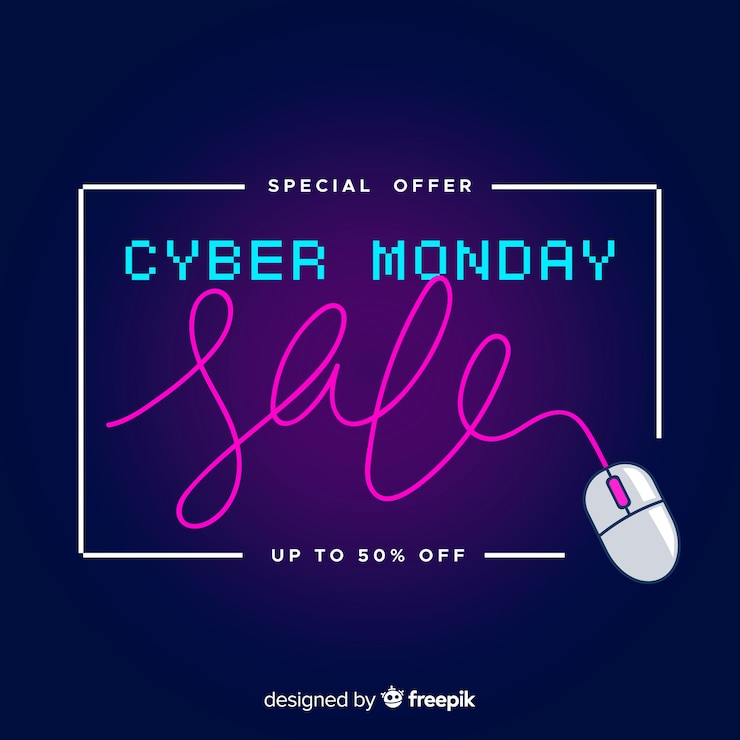Vector gratuito banner de rebajas de cyber monday de diseño plano
