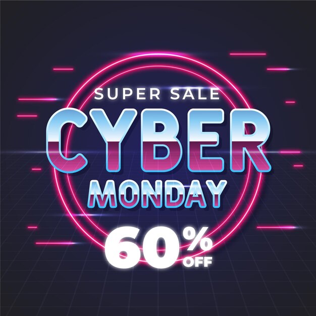 Banner de rebajas futurista retro cyber monday