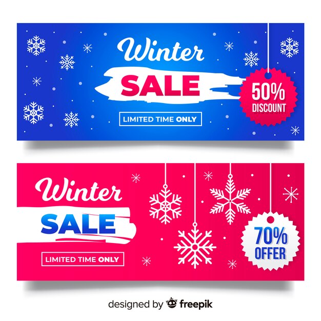 Banner rebajas invierno copos de nieve